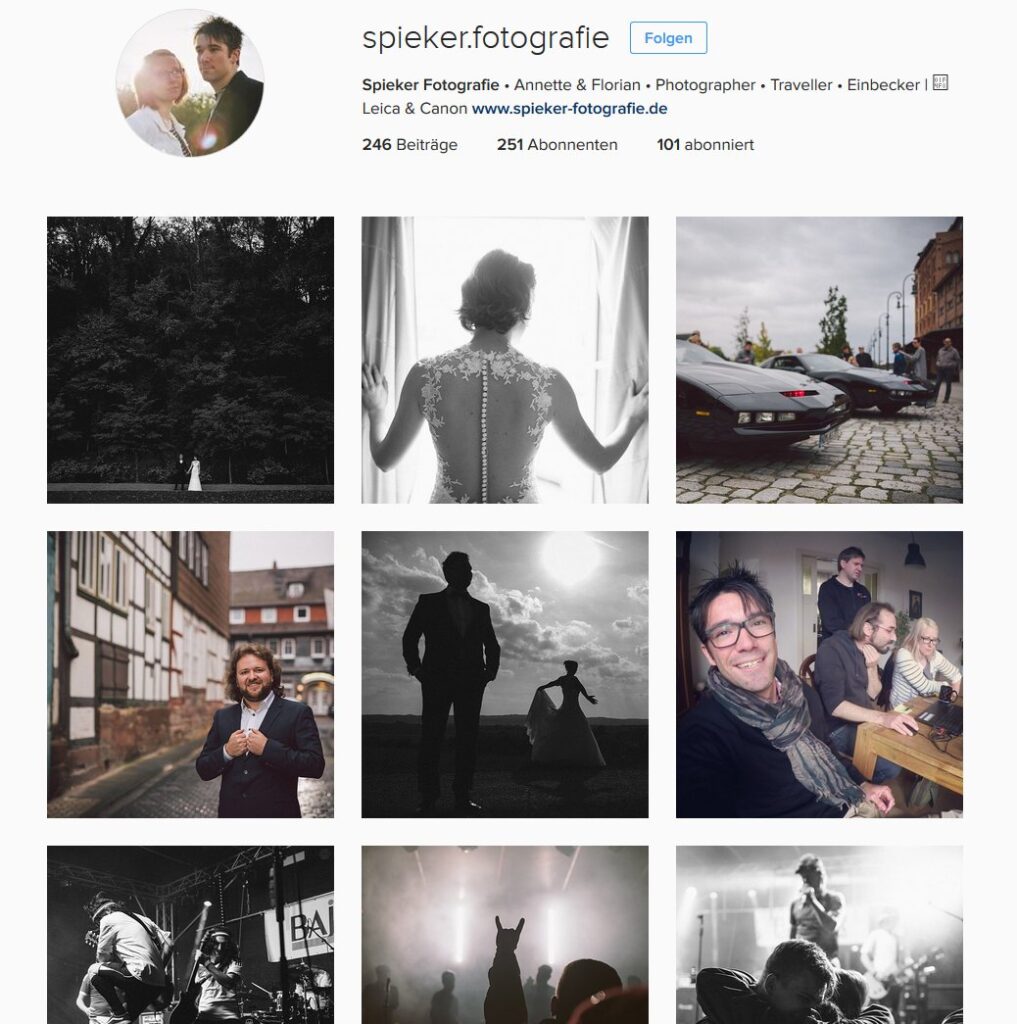 Instagram Profil von Annette und Florian Spieker Fotografie